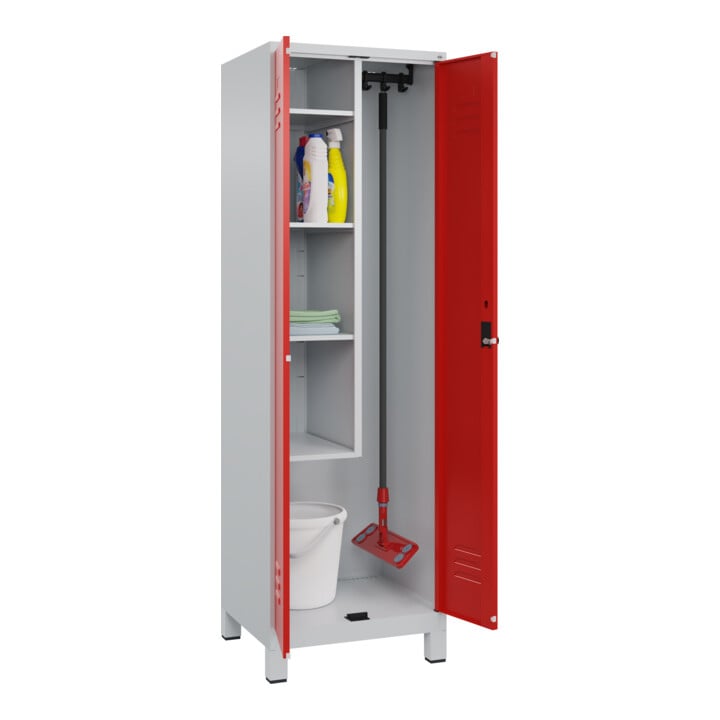 C+P Armoire à produits de nettoyage Classic PLUS, pieds, verrou de sécurité rotatif