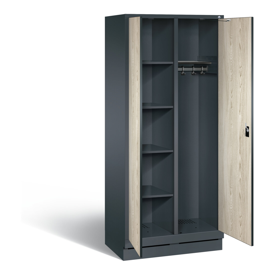 C+P Armoire à produits de nettoyage Evolo, H1800×I810×P500 mm, façade décor Sen-Esche, corps anthracite gris (48160-22)
