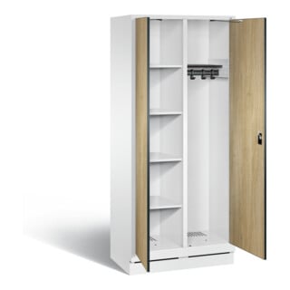 C+P Armoire à produits de nettoyage Evolo, H1800×I810×P500 mm, façade décor chêne Sereno, corps blanc trafic (48160-22)
