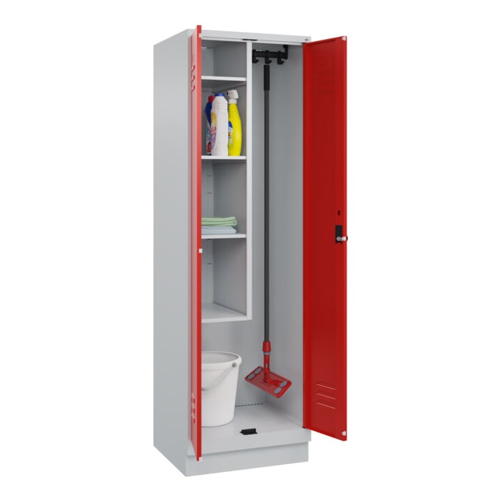 C+P Armoire à produits de nettoyage Classic PLUS, socle, verrou de sécurité rotatif