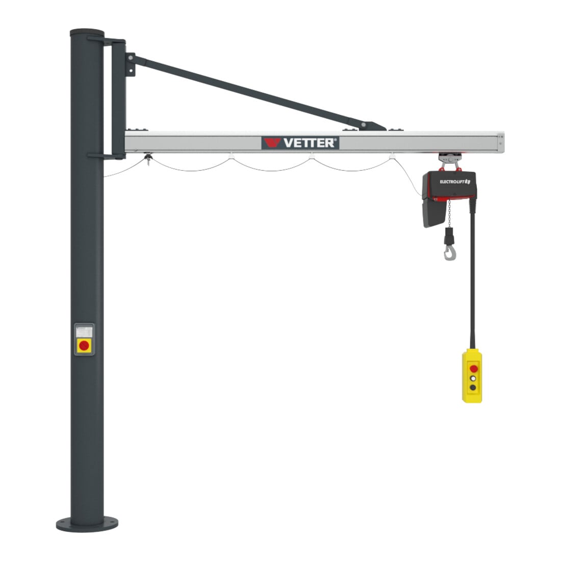 Vetter Grue à colonne pivotante UNILIFT système d’ancrage composite palan électrique chaîne 320 kg, 5,4 m