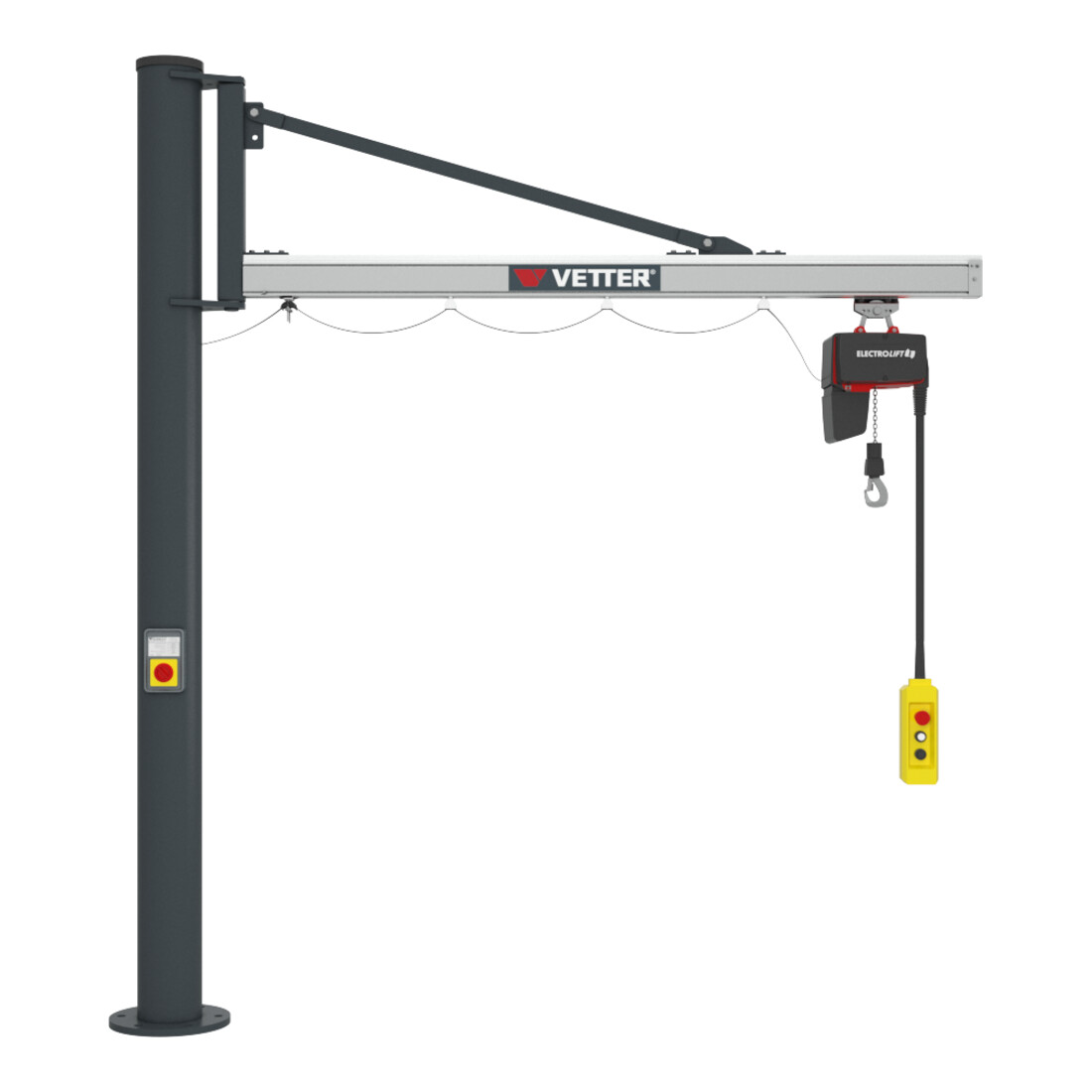 Vetter Grue colonne pivotante UNILIFT système d'ancrage composite palan électrique 125kg, 2,9m