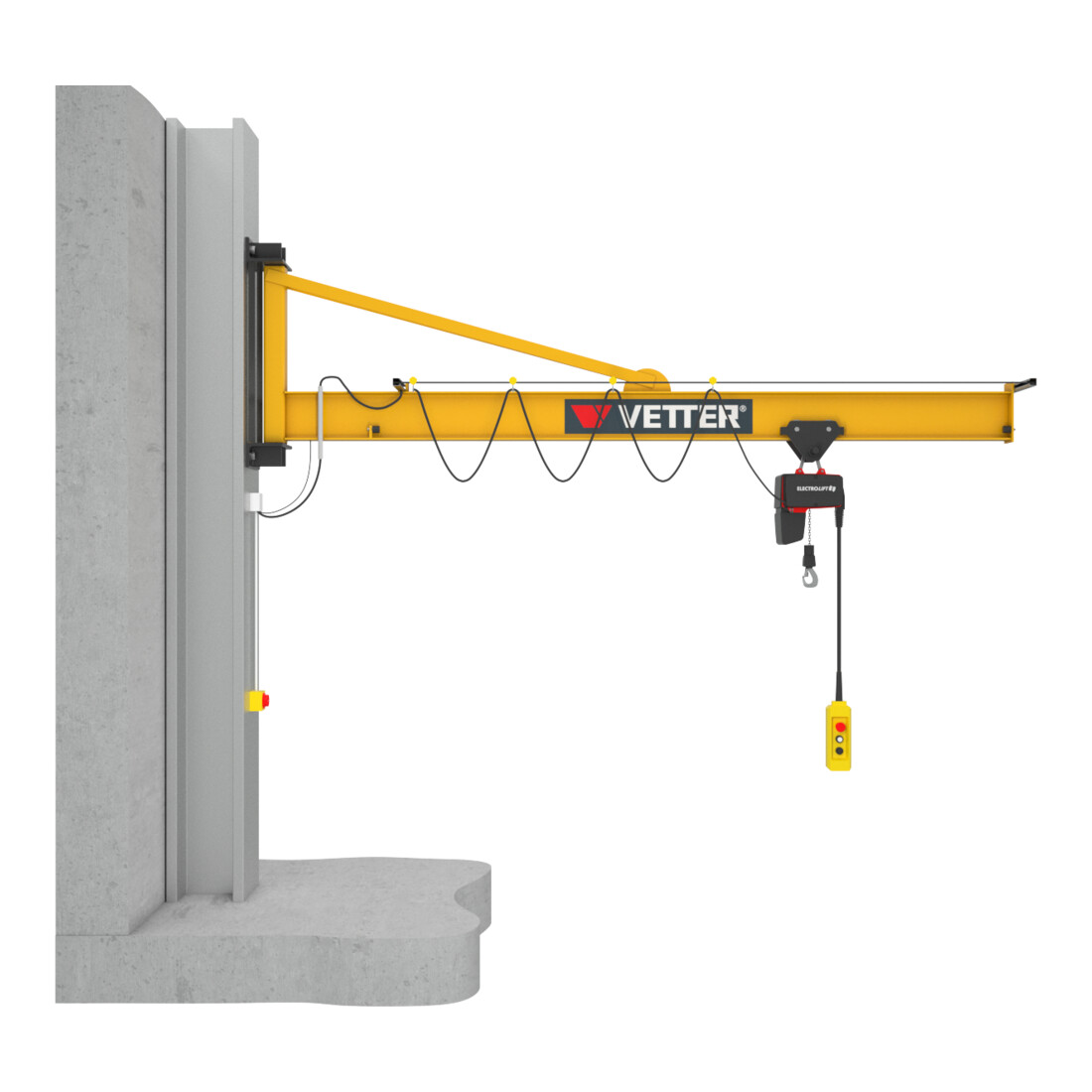 Vetter Grue murale pivotante ASSISTENT Console standard Palan électrique 125 kg, 6,0 m