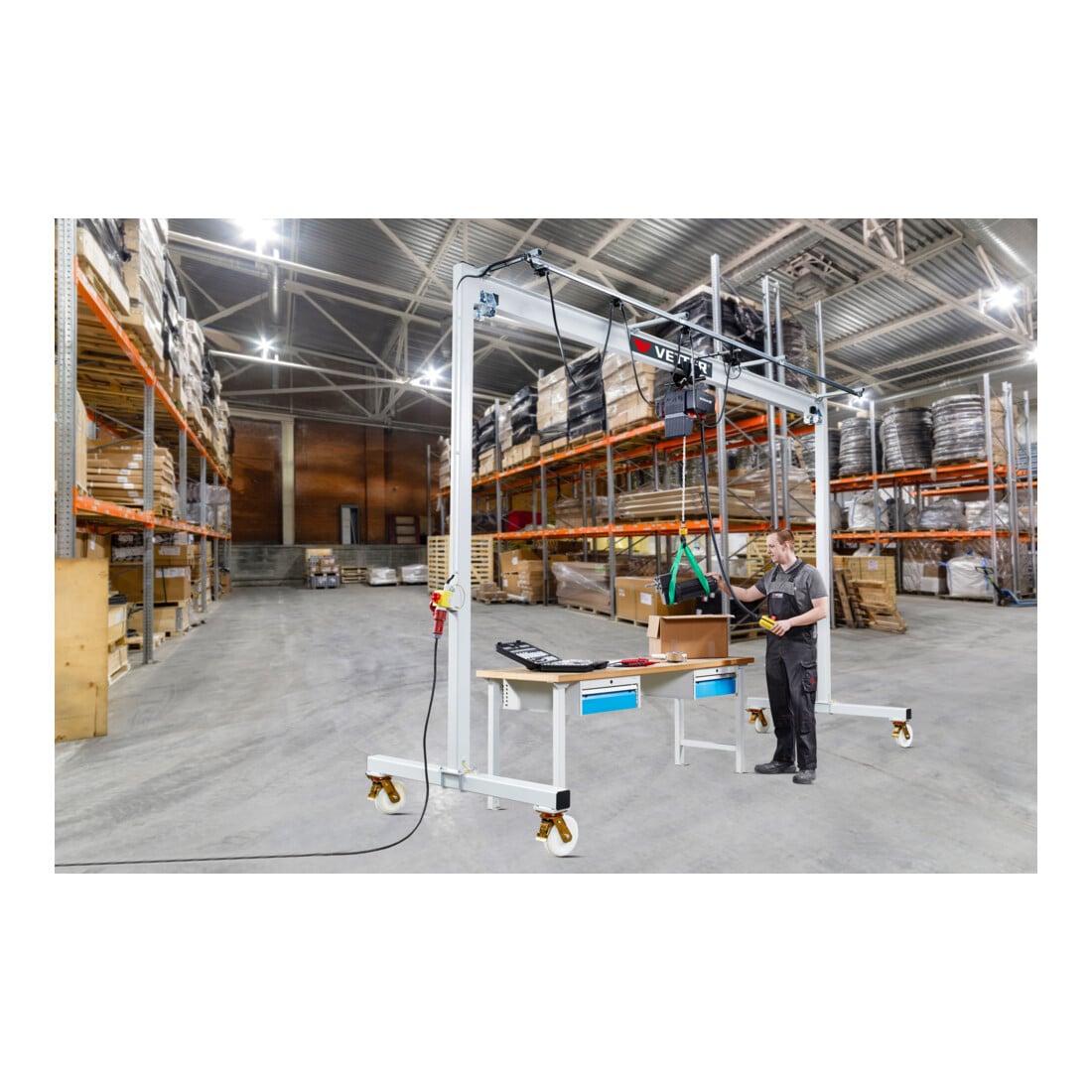 Vetter Portique Profi A + palan à engrenage à chaîne avec chariot manuel 2000 kg, 5,0 m