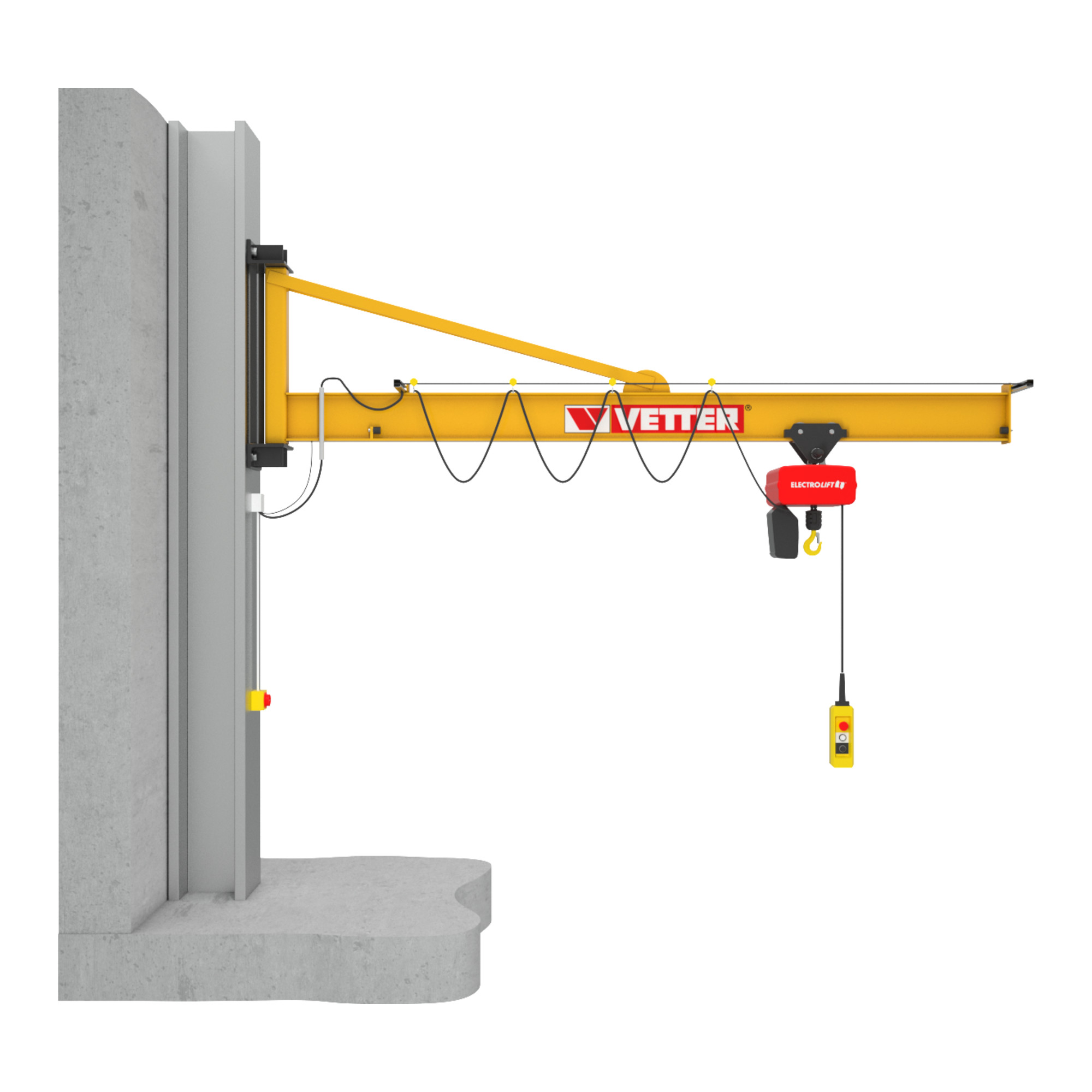 Vetter Wandschwenkkran PRAKTIKUS + Standard-Lagerkonsole + Elektrokettenzug 125kg, 3,0m ; VETTER Krantechnik
