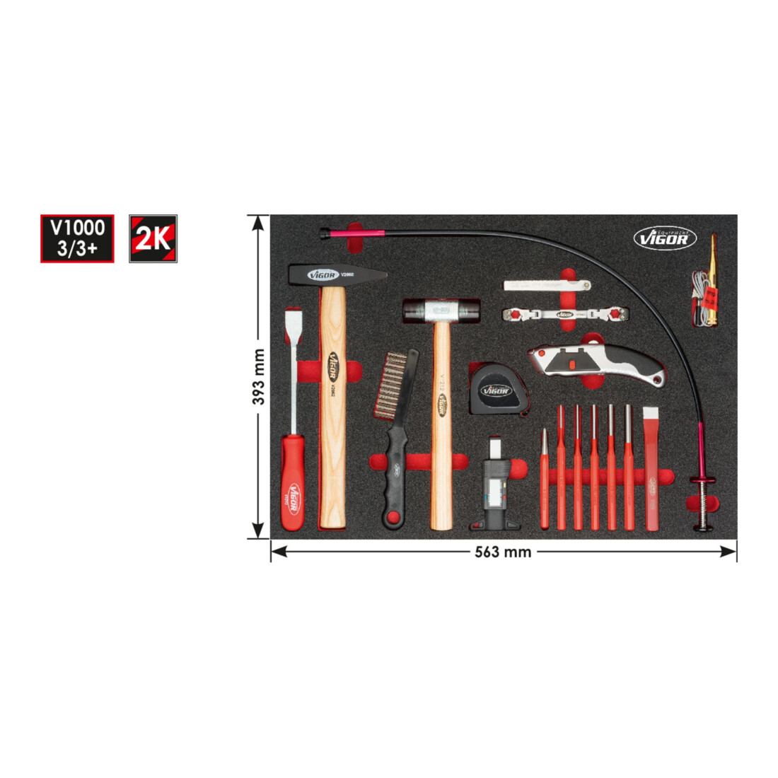 VIGOR 3/3+ Weichschaum-Einlage Hammer-, Meißel-, Splintentreiber-Satz V4511 Anzahl Werkzeuge: 37
