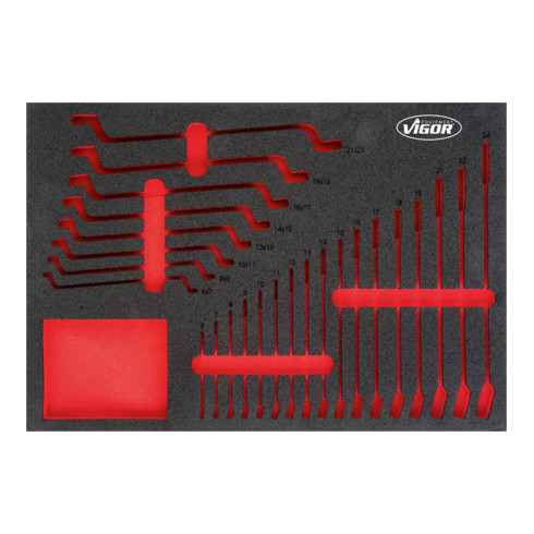 VIGOR 3/3+ Weichschaum-Einlage Ring-Maulschlüssel-, Doppel-Ringschlüssel-Satz, leer V4503