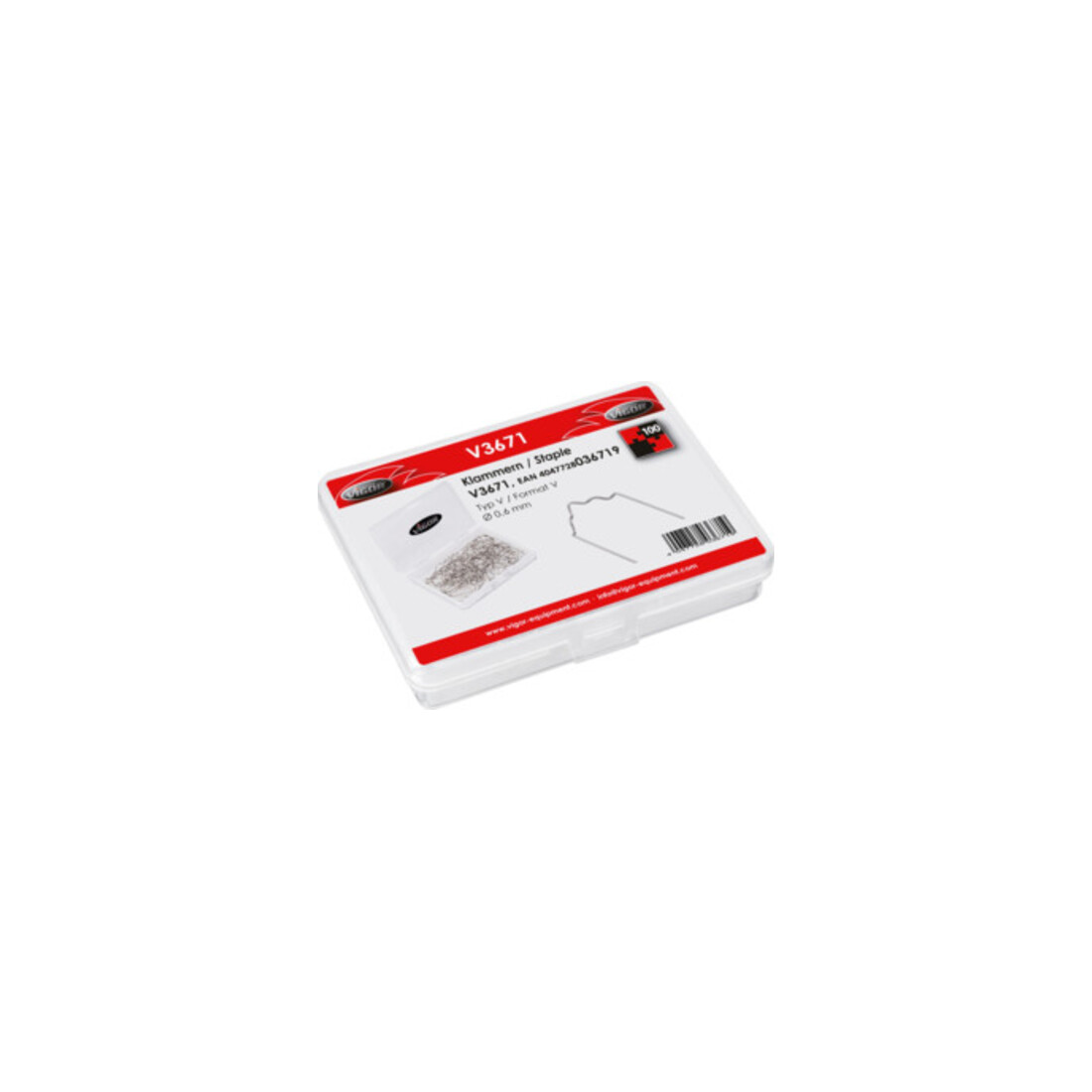 VIGOR Agrafes en V, format V 0,6 mm V3671, lot de 100 outils