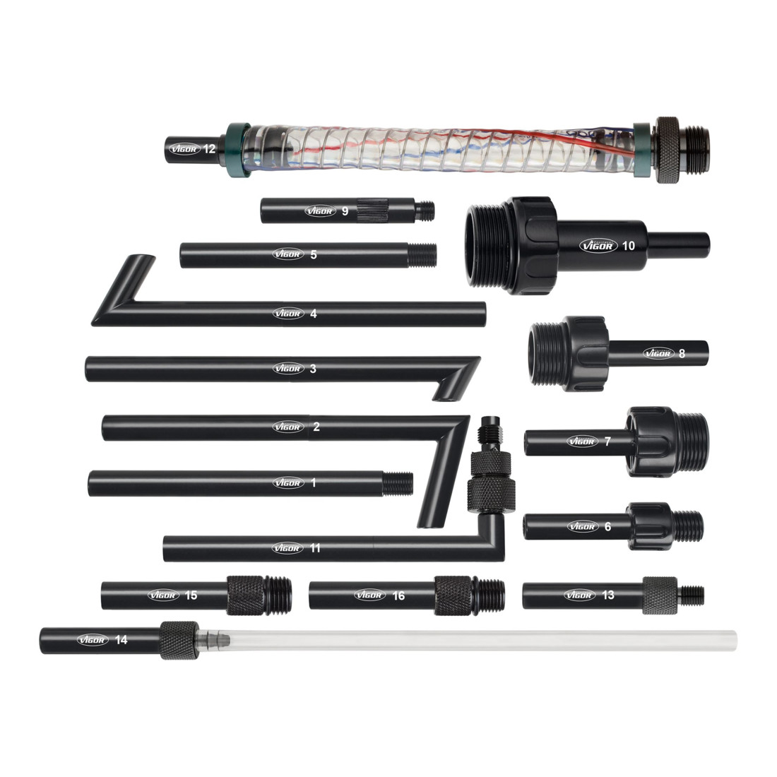 VIGOR Distributeur d’huile avec jeu d’adaptateurs V4385, 18 pièces