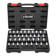 VIGOR Assortimento di bussole V2496 quadro di manovra interno 12,5 = 1/2", profilo TX interno, profilo interno a cuneo Ribe-CV, profilo esagonale interno, profilo a poligono interno XZN, 36pz.-4