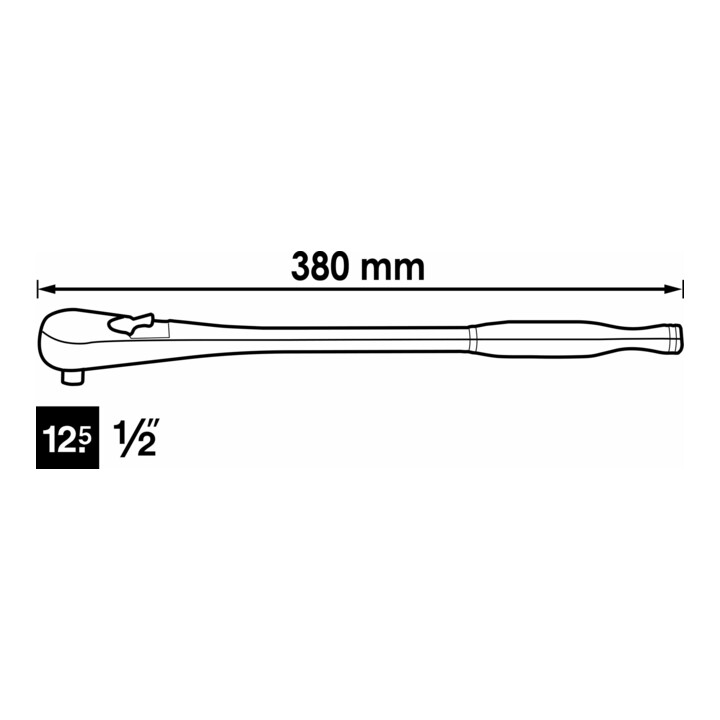 VIGOR Außenvierkant Antrieb 12,5 = 1/2 Zoll Feinzahn-Umschaltknarre V4946 Vierkant massiv 12,5 mm (1/2 Zoll) Gesamtlänge: 380 mm