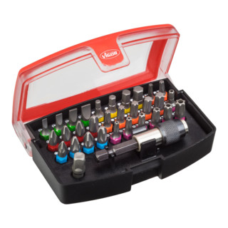 VIGOR Bit Box V5019 Sechskant massiv 6,3 (1/4 Zoll) Schlitz Profil, Innen-Sechskant Profil, Kreuzschlitz Profil PH, Pozidriv Profil PZ, Innen TORX Profil, Tamper Resistant TORX Profil Anzahl Werkzeuge: 32
