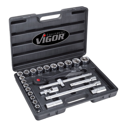 VIGOR Jeu de clés à douille à carré intérieur 12,5 mm (1/2") V2460, 25 pièces, carré creux et massif