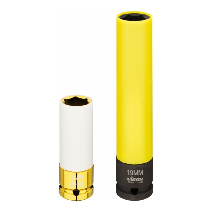 VIGOR Clé à chocs douille SW 19, 150 mm V5931 ∙ Carré creux 12,5 mm (1/2 pouce) ∙ Profil hexagonal extérieur ∙ 19 ∙ Longueur totale : 150 mm