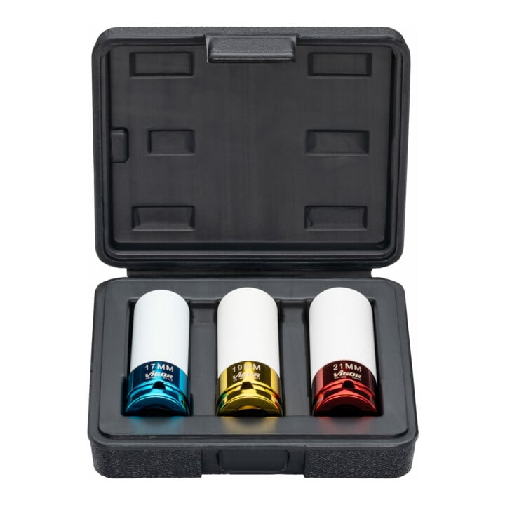 VIGOR Clé à chocs jeu de douilles V2522 carré creux 12,5 mm (1/2 pouce) profil hexagonal extérieur 3 pièces