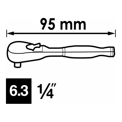 VIGOR Cliquet à denture fine à inversion courte V4944-XS Carré massif 6,3 mm (1/4 pouce) 95 mm