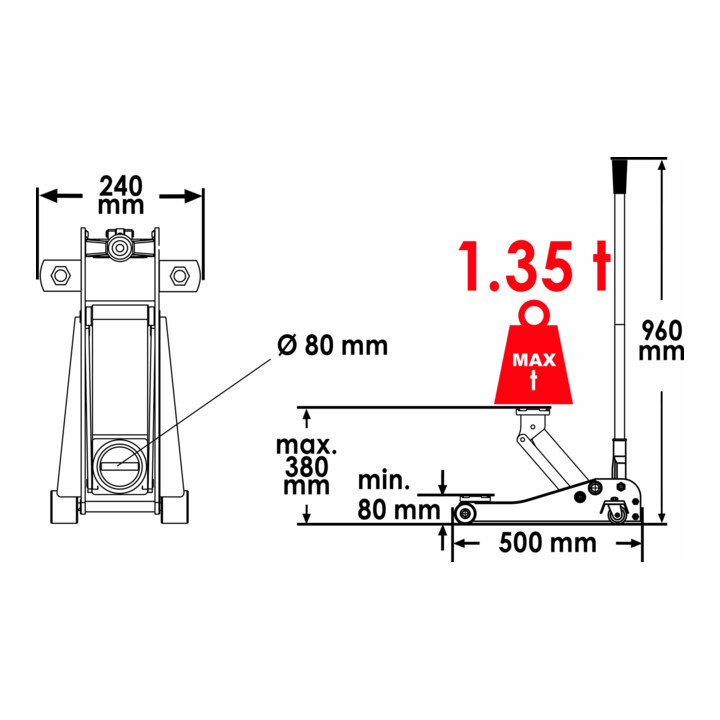 VIGOR Cric de manutention hydraulique en aluminium 1,35 t V2481