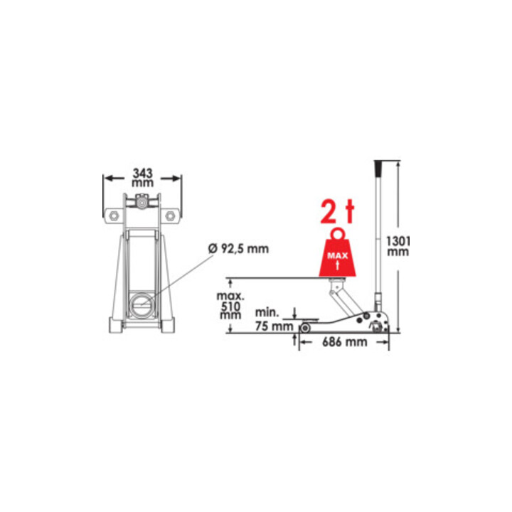 VIGOR Cric de service rouleur hydraulique 2 tonnes extra plat V6028