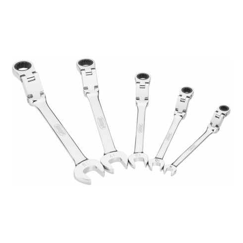 VIGOR Doppelgelenk Ratschen-Ring-Maulschlüssel Satz, V6752/5, Außen Doppelsechskant Profil, Außen Sechskant Profil, 5-teilig, 8, 10, 13, 17, 19 mm
