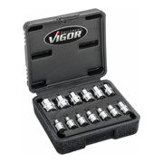 VIGOR Doppelsechskant Steckschlüssel Satz, V7514/13, 1/4 Zoll (6,3 mm) Vierkant, Außen Doppelsechskant Profil, 13-teilig, 4 – 14 mm
