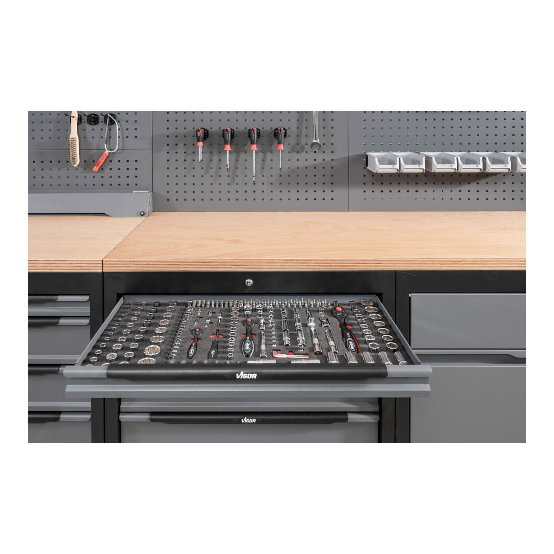 VIGOR Doppelsechskant-Steckschlüssel Satz, V7520, 42-teilig, 4 – 32 mm