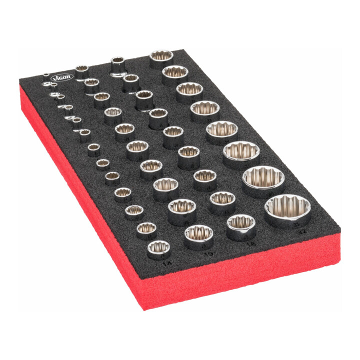 VIGOR Doppelsechskant-Steckschlüssel Satz, V7520, 42-teilig, 4 – 32 mm