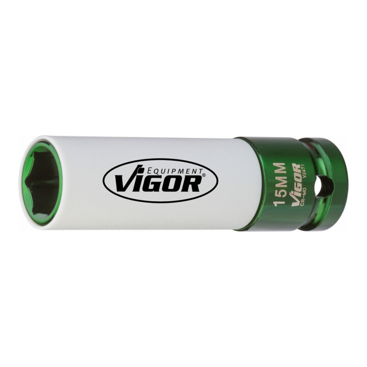 VIGOR Douille à choc 1/2" carré intérieur 12,5 mm V2471 hexagone extérieur 15 mm, longueur totale 85 mm