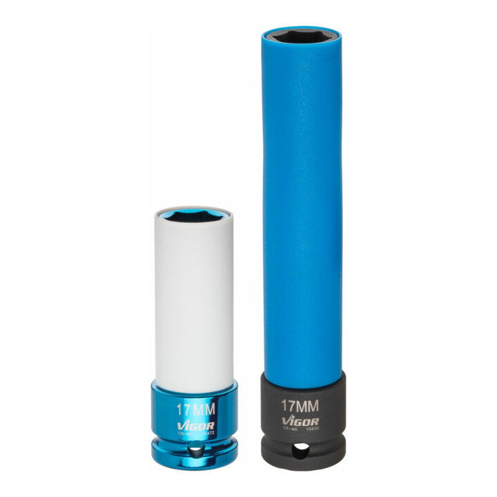 VIGOR Douille à chocs SW 17, 150 mm V5930 ∙ Carré creux 12,5 mm (1/2 pouce) ∙ Profil hexagonal extérieur ∙ 17 ∙ Longueur totale : 150 mm