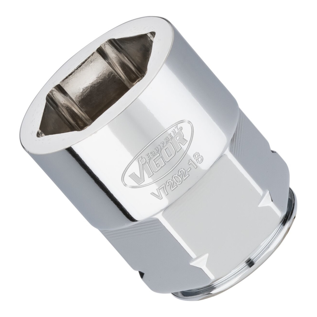 VIGOR Douille à cliquet extra-plate V7202-18, carré creux 12,5 mm (1/2"), profil hexagonal 18