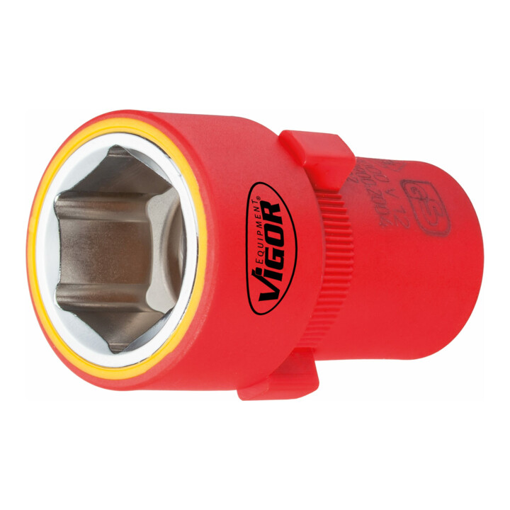 VIGOR Douille VDE à carré intérieur 12,5 mm (1/2"), profil hexagonal extérieur 10, longueur 55 mm V3331