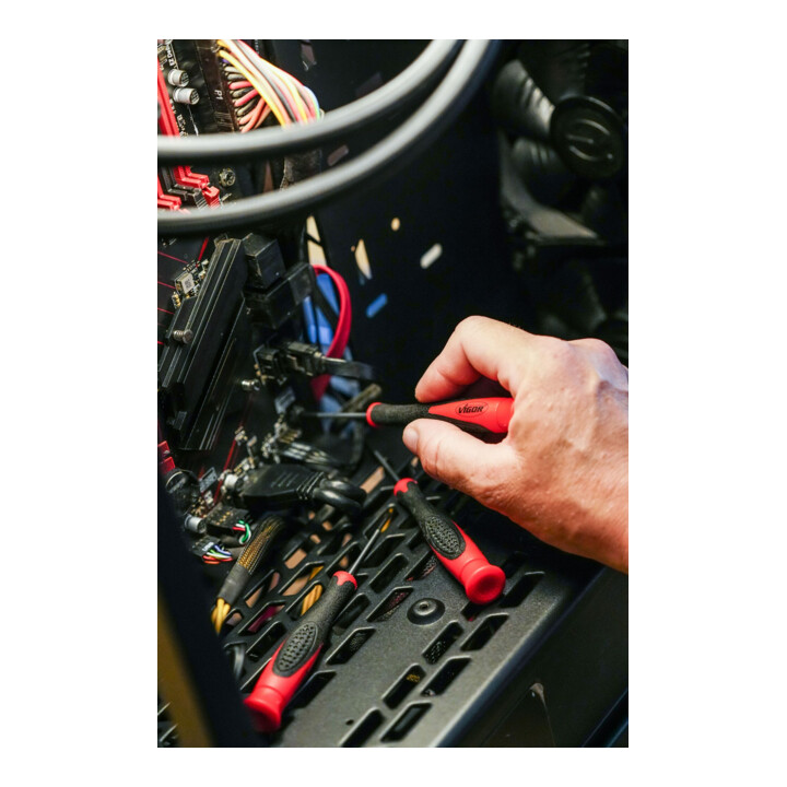 VIGOR Elektronik-Schraubendreher Satz in Kunststoff-Box V4303 Schlitz Profil Kreuzschlitz Profil PH 1,6 2 2,4 3 mm PH 00 PH 0 6 teilig