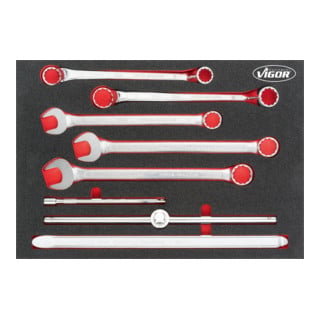 VIGOR Ensemble de 8 clés mixtes, rallonges et leviers avec insert en mousse V6820 3/3+