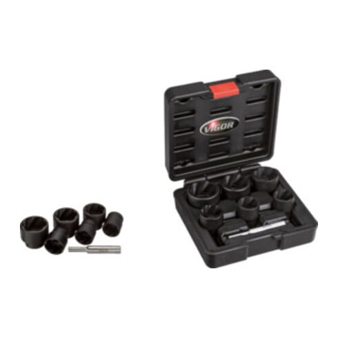 VIGOR Ensemble d'extracteurs à rainure hélicoïdale intérieur carré 12,5 mm (1/2 pouce), 7 outils V3741