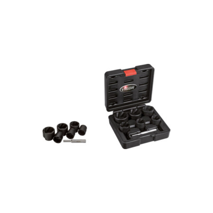 VIGOR Ensemble d'extracteurs à rainure hélicoïdale intérieur carré 12,5 mm (1/2 pouce), 7 outils V3741