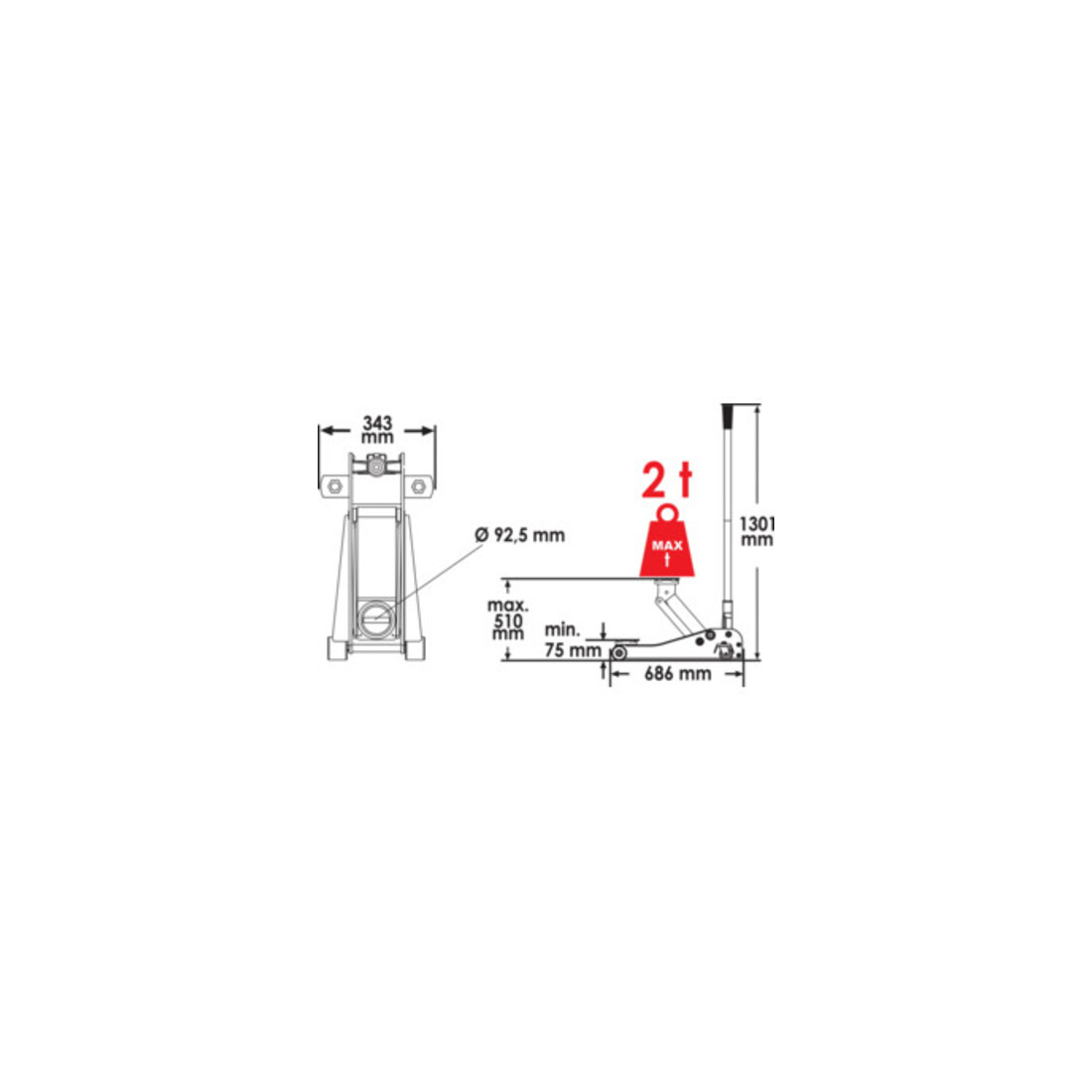 VIGOR Hydraulik-Rangier-Wagenheber 2t, ultraflach V6028