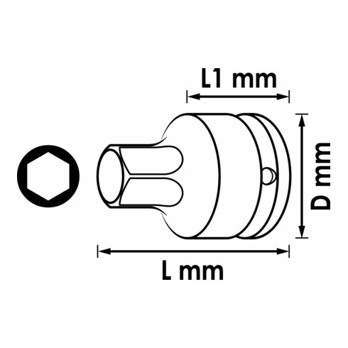 VIGOR Innensechskant Schlagschrauber Schraubendreher-Einsatz, V7212-H19, 3/4 Zoll (20 mm) Vierkant, Innen Sechskant Profil, SW 19 mm