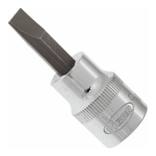 VIGOR Innenvierkant Antrieb 10 = 3/8 Zoll Schraubendreher-Einsatz Schlitz-Profil V2287N ∙ Vierkant hohl 10 mm (3/8 Zoll) ∙ Schlitz Profil ∙ 1 x 7 ∙ Gesamtlänge: 49 mm