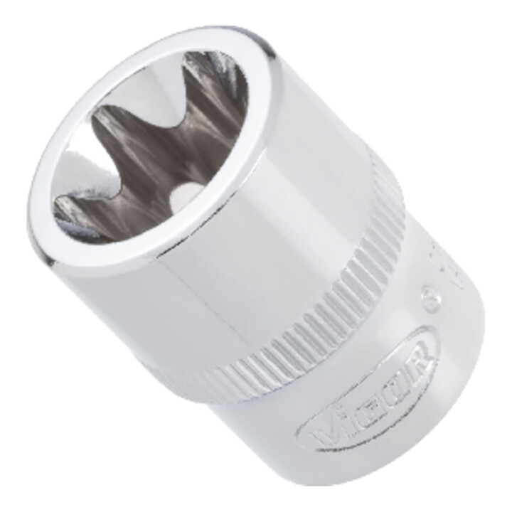 VIGOR Innenvierkant Antrieb 10 = 3/8 Zoll TX Steckschlüssel-Einsatz Außen TX Profil V2729 Vierkant hohl 10 mm (3/8 Zoll) Außen TX Profil E 20 Gesamtlänge: 28 mm