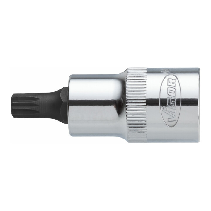 VIGOR Innenvierkant Antrieb 12,5 = 1/2 Zoll Innenvielzahn Schraubendreher-Einsatz (XZN) Innenvielzahn-Profil (XZN) V2096 Vierkant hohl 12,5 mm (1/2 Zoll) Innen Vielzahn Profil XZN M 8 Gesamtlänge: 55 mm