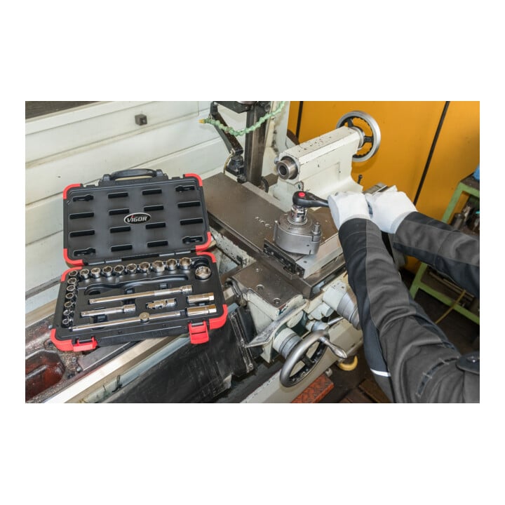 VIGOR Innenvierkant Antrieb 12,5 = 1/2 Zoll Steckschlüssel-Satz V2460N ∙ Vierkant hohl 12,5 mm (1/2 Zoll) ∙ Vierkant massiv 12,5 mm (1/2 Zoll) ∙ - ∙ Anzahl Werkzeuge: 25
