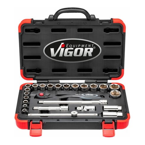 VIGOR Innenvierkant Antrieb 12,5 = 1/2 Zoll Steckschlüssel-Satz V2460N ∙ Vierkant hohl 12,5 mm (1/2 Zoll) ∙ Vierkant massiv 12,5 mm (1/2 Zoll) ∙ - ∙ Anzahl Werkzeuge: 25