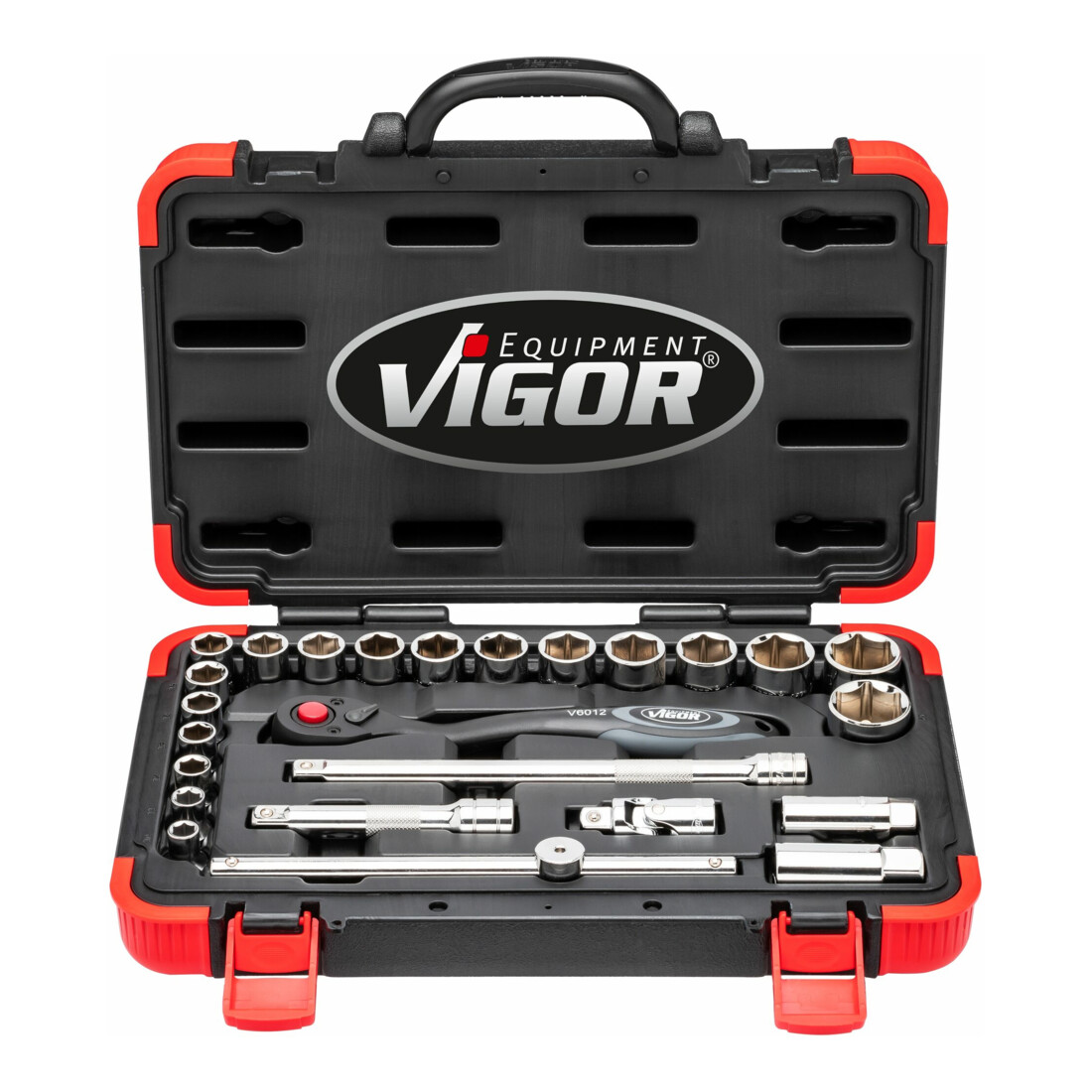 VIGOR Innenvierkant Antrieb 12,5 = 1/2 Zoll Steckschlüssel-Satz V2460N ∙ Vierkant hohl 12,5 mm (1/2 Zoll) ∙ Vierkant massiv 12,5 mm (1/2 Zoll) ∙ - ∙ Anzahl Werkzeuge: 25
