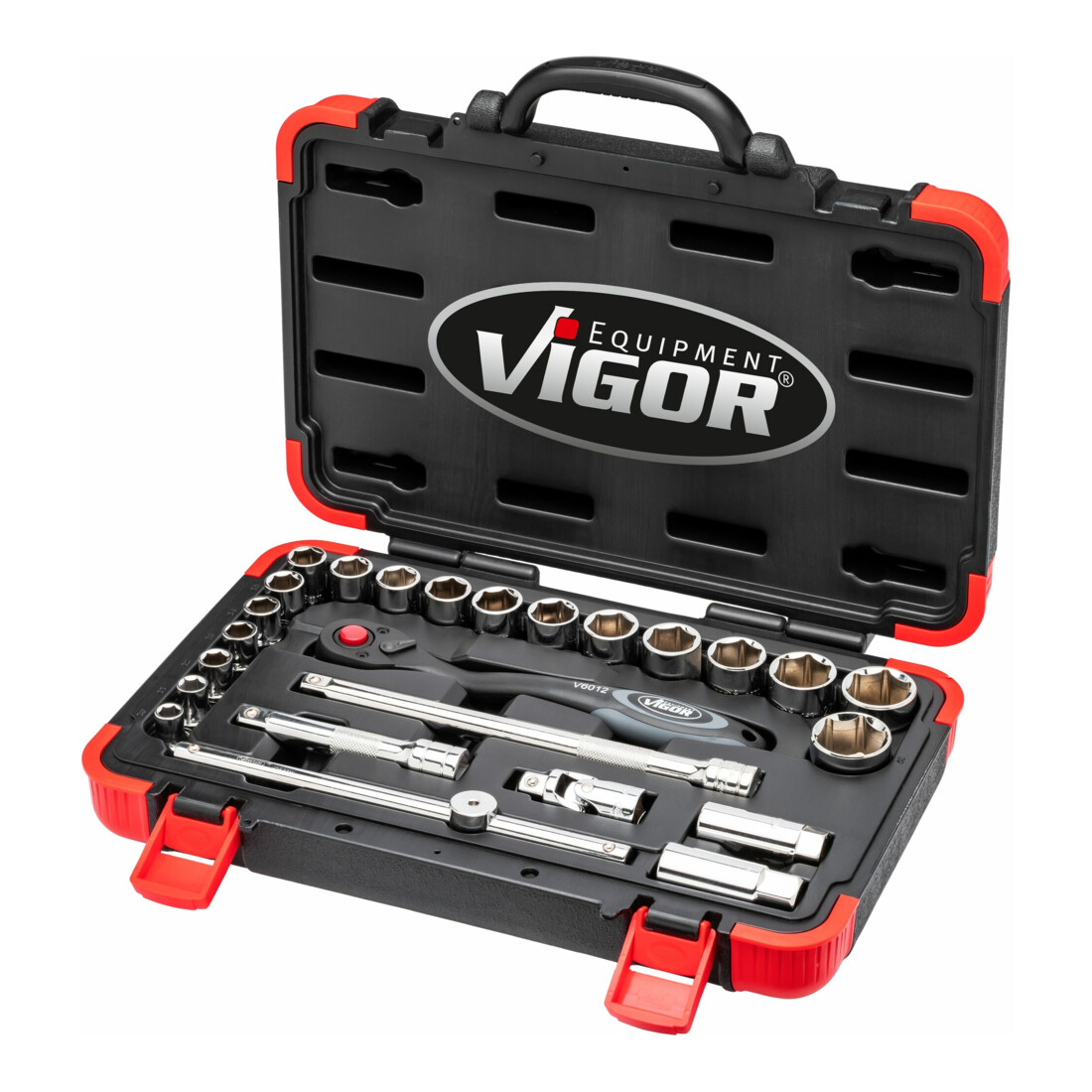 VIGOR Innenvierkant Antrieb 12,5 = 1/2 Zoll Steckschlüssel-Satz V2460N ∙ Vierkant hohl 12,5 mm (1/2 Zoll) ∙ Vierkant massiv 12,5 mm (1/2 Zoll) ∙ - ∙ Anzahl Werkzeuge: 25