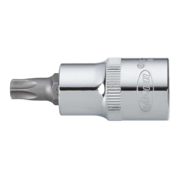 VIGOR Innenvierkant Antrieb 12,5 = 1/2 Zoll TX Schraubendreher-Einsatz Innen TX Profil V2159 Vierkant hohl 12,5 mm (1/2 Zoll) Innen TX Profil T 60 Gesamtlänge: 55 mm
