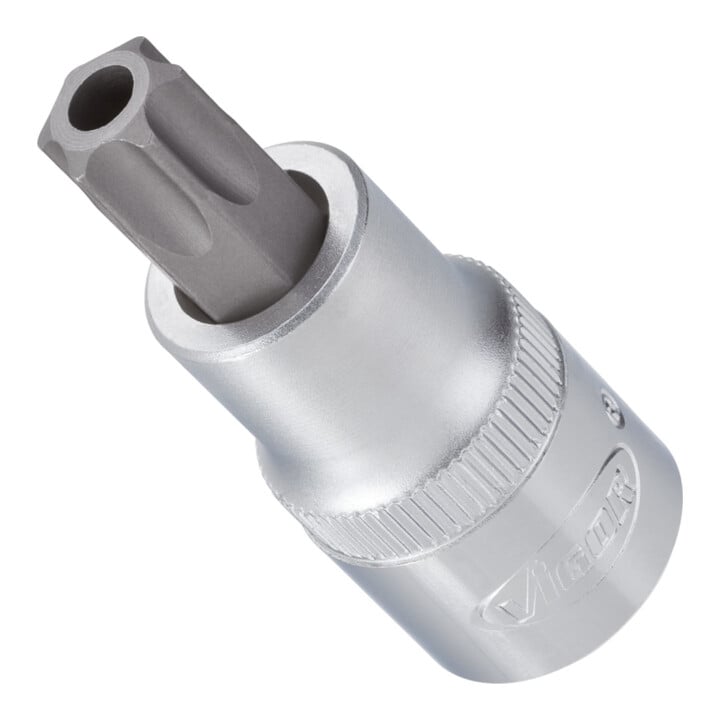 VIGOR Innenvierkant Antrieb 12,5 = 1/2 Zoll TX Schraubendreher-Einsatz Tamper-Resistant TX Profil V2200 Vierkant hohl 12,5 mm (1/2 Zoll) Innen TX Profil T 55 H Gesamtlänge: 55 mm