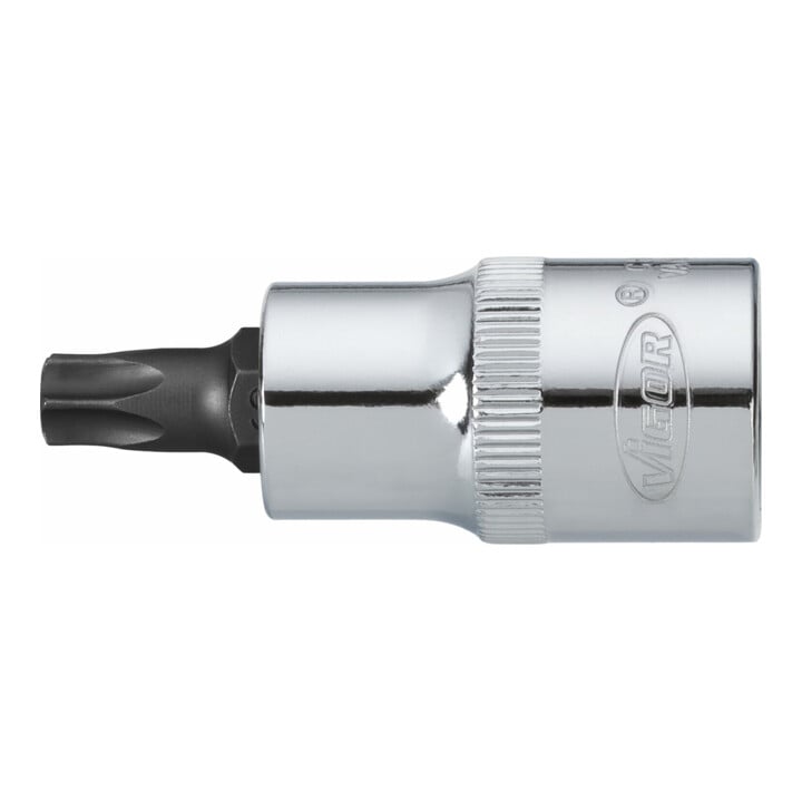VIGOR Innenvierkant Antrieb 12,5 = 1/2 Zoll TX Schraubendreher-Einsatz Innen TX Profil V2157 Vierkant hohl 12,5 mm (1/2 Zoll) Innen TX Profil T 50 Gesamtlänge: 55 mm