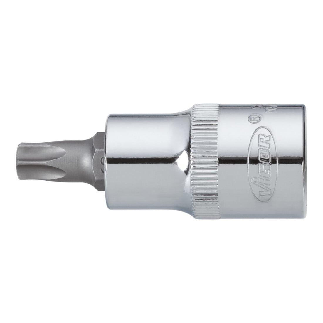 VIGOR Innenvierkant Antrieb 12,5 = 1/2 Zoll TX Schraubendreher-Einsatz Innen TX Profil V2158 Vierkant hohl 12,5 mm (1/2 Zoll) Innen TX Profil T 55 Gesamtlänge: 55 mm