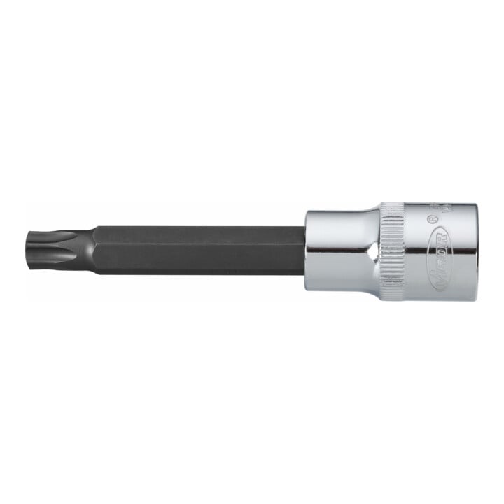 VIGOR Innenvierkant Antrieb 12,5 = 1/2 Zoll TX Schraubendreher-Einsatz Innen TX Profil V2163 Vierkant hohl 12,5 mm (1/2 Zoll) Innen TX Profil T 27 Gesamtlänge: 100 mm