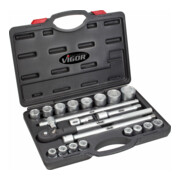 VIGOR Innenvierkant Antrieb 20 = 3/4 Zoll Steckschlüssel-Satz V2318 Vierkant hohl 20 mm (3/4 Zoll) Außen-Sechskant Profil - Anzahl Werkzeuge: 21-1