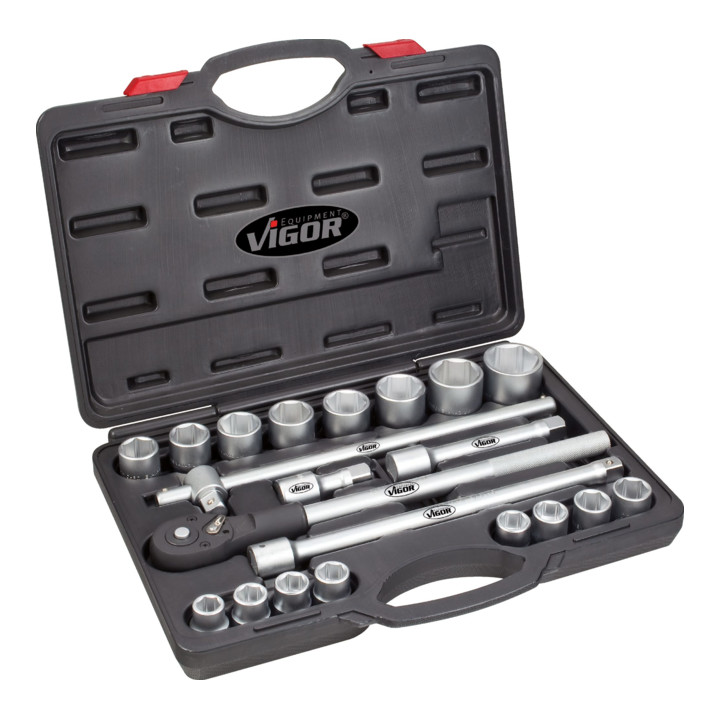 VIGOR Innenvierkant Antrieb 20 = 3/4 Zoll Steckschlüssel-Satz V2318 Vierkant hohl 20 mm (3/4 Zoll) Außen-Sechskant Profil - Anzahl Werkzeuge: 21